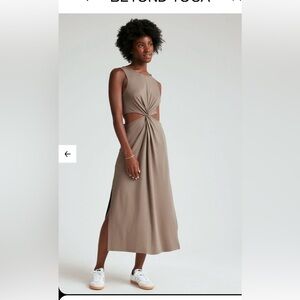 Beyond Yoga Taupe Twist-Front Maxi Dress